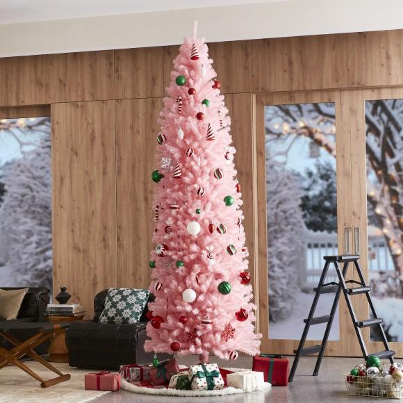 Glitzhome Glitzhome 9ft Pink Pencil Tinsel Artificial Christmas Tree