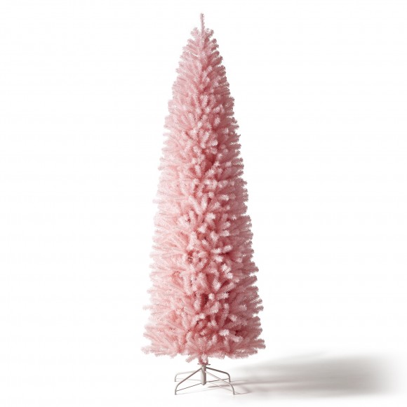 glitzhome Glitzhome 9ft Pink Pencil Tinsel Artificial Christmas Tree