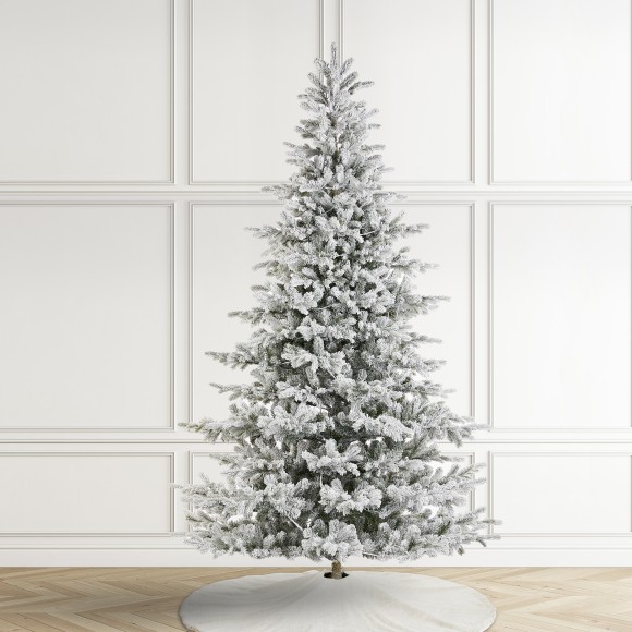 Glitzhome Glitzhome 9ft Pre-Lit Flocked Full Fir Artificial Christmas Tree With 650 Warm White/Multicolor LED Lights 9 Function W/Foot Pedal Simple Setup
