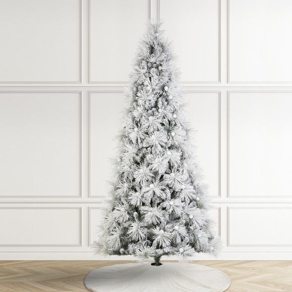 Glitzhome Glitzhome 9ft Pre-Lit Flocked Full Pine Artificial Christmas Tree With 800 G40 Warm White Globe LED Lights 3 Function W/Foot Pedal Simple Setup