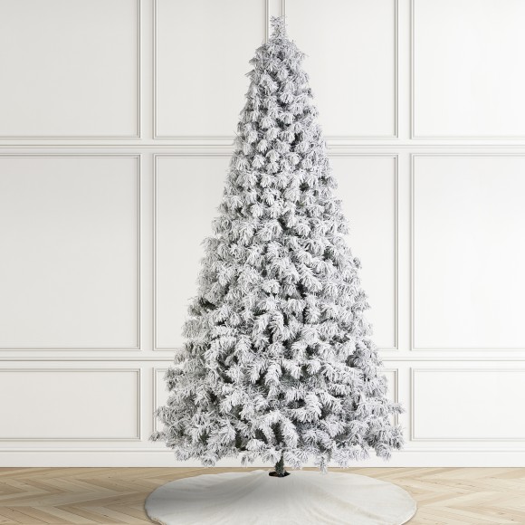 Glitzhome Glitzhome 9ft Pre-Lit Flocked Full Spruce Artificial Christmas Tree With 700 Warm White C3 Clear LED Lights 3 Function W/Foot Pedal Simple Setup