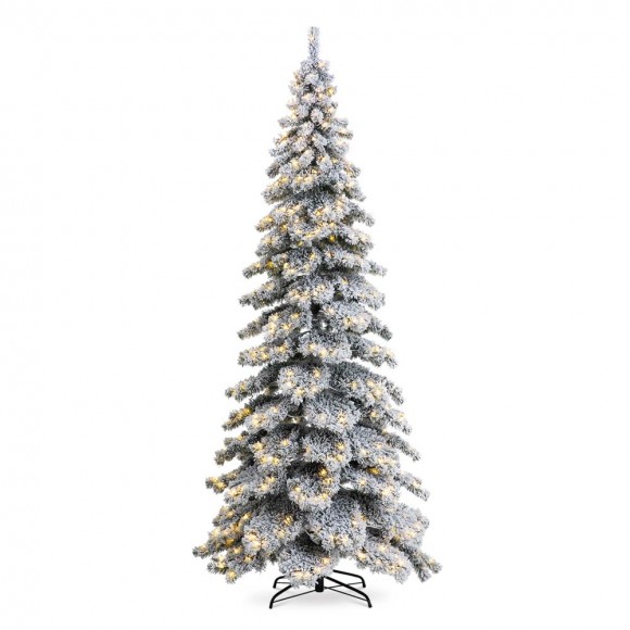 glitzhome Glitzhome 9ft Pre-Lit Flocked Layered Spruce Artificial Christmas Tree with 500 Warm White Lights