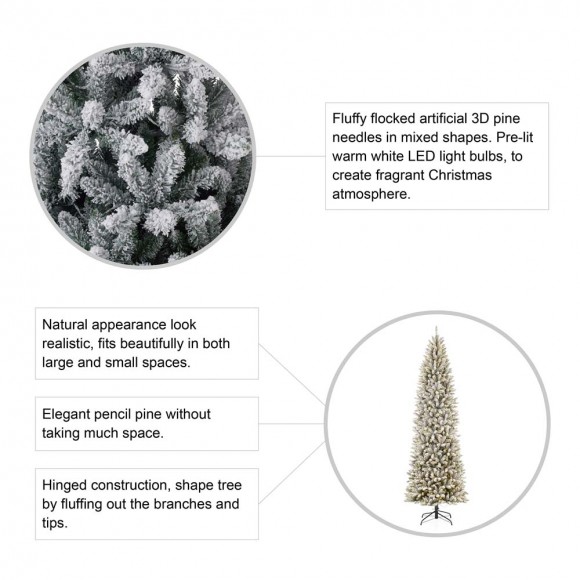 Glitzhome Glitzhome 9ft Pre-Lit Flocked Pencil Fir Artificial Christmas Tree With 600 Warm White Lights