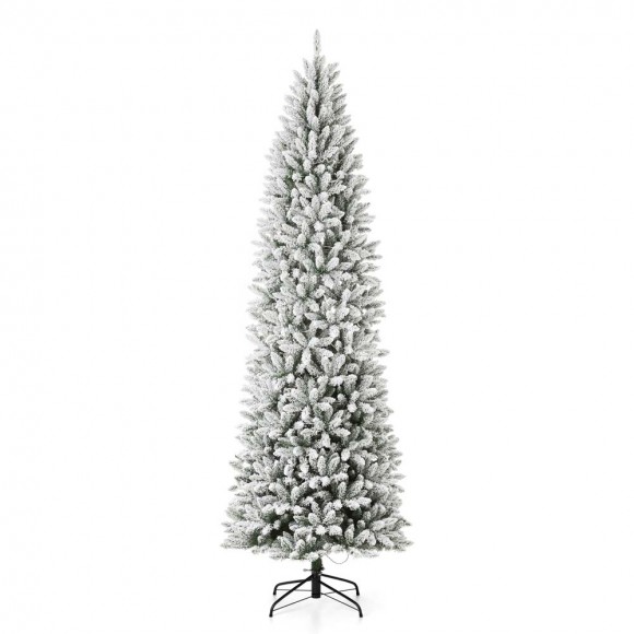 glitzhome Glitzhome 9ft Pre-Lit Flocked Pencil Fir Artificial Christmas Tree with 600 Warm White Lights