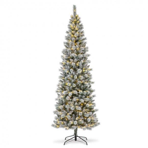 Glitzhome Glitzhome 9ft Pre-Lit Flocked Pencil Pine Artificial Christmas Tree With 450 LED Lights