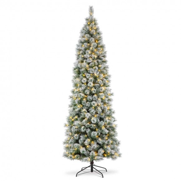 glitzhome Glitzhome 9ft Pre-Lit Flocked Pencil Pine Artificial Christmas Tree with 500 Warm White Lights
