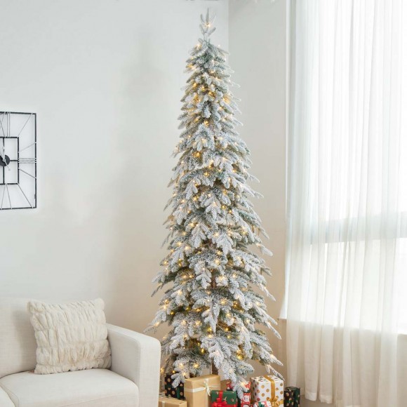 Glitzhome Glitzhome 9ft Pre-Lit Flocked Pencil Spruce Artificial Christmas Tree With 470 Warm White Lights