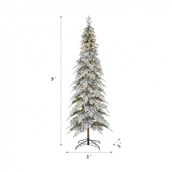 Glitzhome Glitzhome 9ft Pre-Lit Flocked Pencil Spruce Artificial Christmas Tree With 470 Warm White Lights
