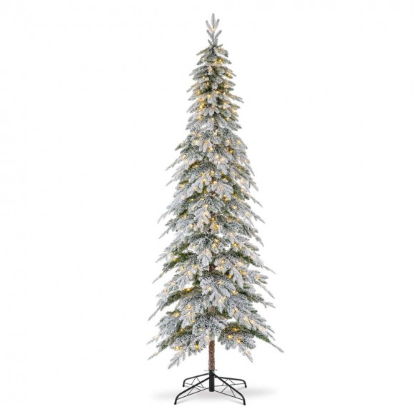 glitzhome Glitzhome 9ft Pre-Lit Flocked Pencil Spruce Artificial Christmas Tree with 470 Warm White Lights