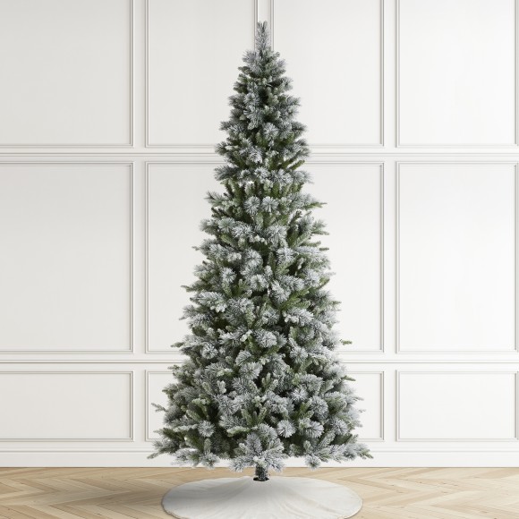 Glitzhome Glitzhome 9ft Pre-Lit Flocked Slim Pine Artificial Christmas Tree With 600 Warm White LED Lights 3 Funciton W/ Foot Pedal And Remote Control Simple Setup