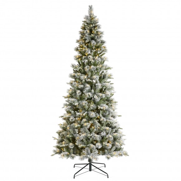 glitzhome Glitzhome 9ft Pre-Lit Flocked Slim Pine Artificial Christmas Tree with 600 Warm White LED lights 3 funciton w/ Foot Pedal and Remote Control Simple Setup