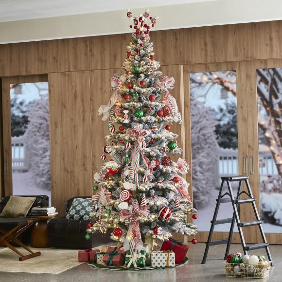 Glitzhome Glitzhome 9ft Pre-Lit Flocked Slim Spruce Artificial Christmas Tree With 460 Warm White Lights 3 Function