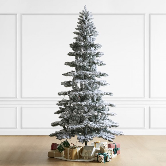 Glitzhome Glitzhome 9ft Pre-Lit Flocked Slim Spruce Artificial Christmas Tree With 460 Warm White Lights 3 Function