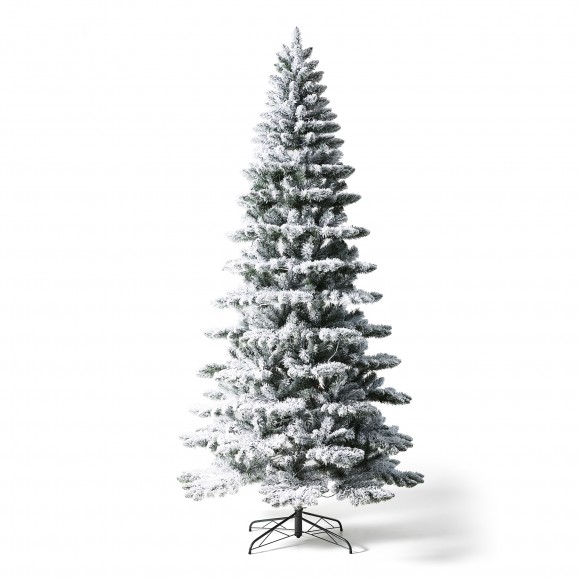 glitzhome Glitzhome 9ft Pre-Lit Flocked Slim Spruce Artificial Christmas Tree with 460 Warm White Lights 3 Function