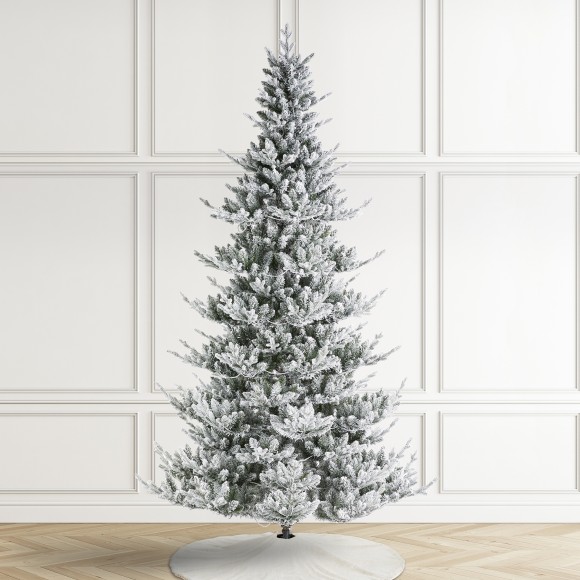 Glitzhome Glitzhome 9ft Pre-Lit Flocked Upward Slim Fir Artificial Christmas Tree With 600 Warm White Lights 3 Function W/Remote Control Simple Setup