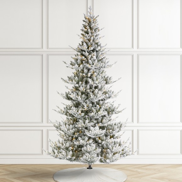 Glitzhome Glitzhome 9ft Pre-Lit Flocked Upward Slim Fir Artificial Christmas Tree With 600 Warm White Lights 3 Function W/Remote Control Simple Setup