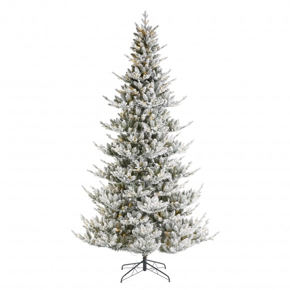 glitzhome Glitzhome 9ft Pre-Lit Flocked Upward Slim Fir Artificial Christmas Tree with 600 Warm white Lights 3 Function w/Remote Control Simple Setup