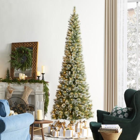 Glitzhome Glitzhome 9ft Pre-Lit Frosted Cashmere Pencil Pine Artificial Christmas Tree With 350 Warm White/Multi-color C3 Clear LED Lights 9 Function W/Remote Control