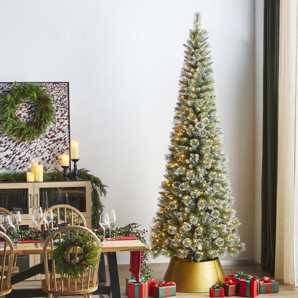 Glitzhome Glitzhome 9ft Pre-Lit Frosted Cashmere Pencil Pine Artificial Christmas Tree With 350 Warm White/Multi-color C3 Clear LED Lights 9 Function W/Remote Control