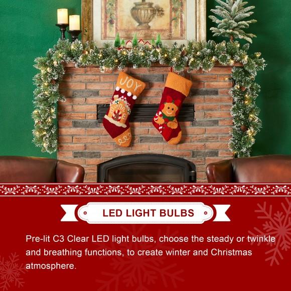 Glitzhome Glitzhome 9ft Pre-Lit Frosted Greenery Pinecones Christmas Garland With 50 C3 Clear LED Lights And Timer Three Function