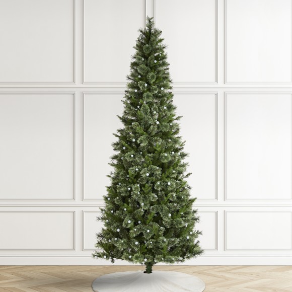 Glitzhome Glitzhome 9ft Pre-Lit Green Cashmere Slim Pine Artificial Christmas Tree With 450 Warm White And Multi-color Globe LED Lights 9 Funciton W/ Foot Pedal And Remote Control Simple Setup