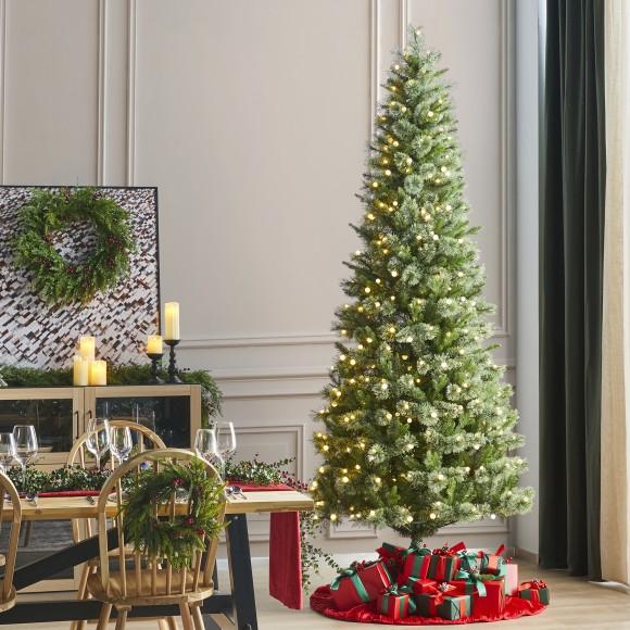 Glitzhome Glitzhome 9ft Pre-Lit Green Cashmere Slim Pine Artificial Christmas Tree With 450 Warm White And Multi-color Globe LED Lights 9 Funciton W/ Foot Pedal And Remote Control Simple Setup