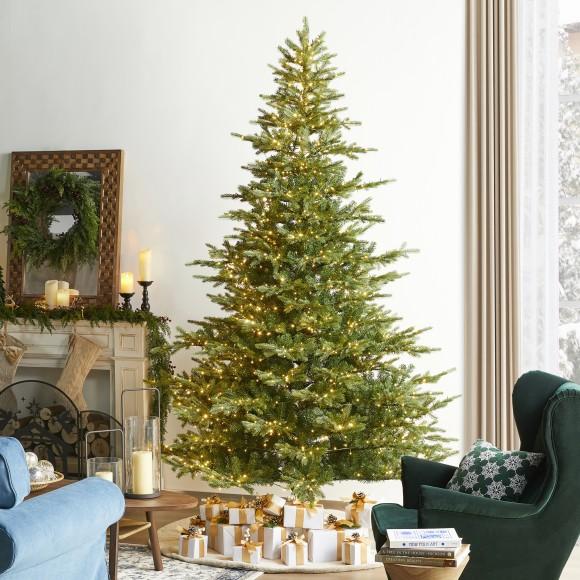 Glitzhome Glitzhome 9ft Pre-Lit Green Full Fir Artificial Christmas Tree With 2000 Warm White/Multi-color Horse Race LED Lights 9 Function W/Foot Pedal And Remote Control Simple Setup