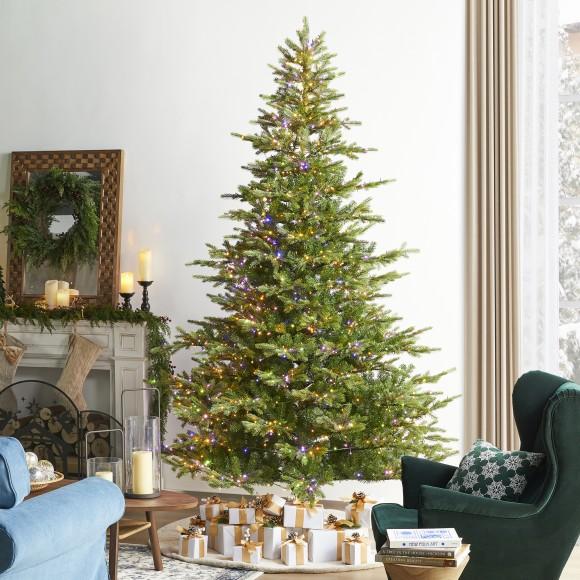 Glitzhome Glitzhome 9ft Pre-Lit Green Full Fir Artificial Christmas Tree With 2000 Warm White/Multi-color Horse Race LED Lights 9 Function W/Foot Pedal And Remote Control Simple Setup
