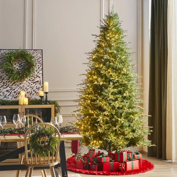 Glitzhome Glitzhome 9ft Pre-Lit Green Full Fir Artificial Christmas Tree With 2450 Warm White/Multi-color Horse Race LED Lights 9 Function W/Foot Pedal And Remote Control Simple Setup