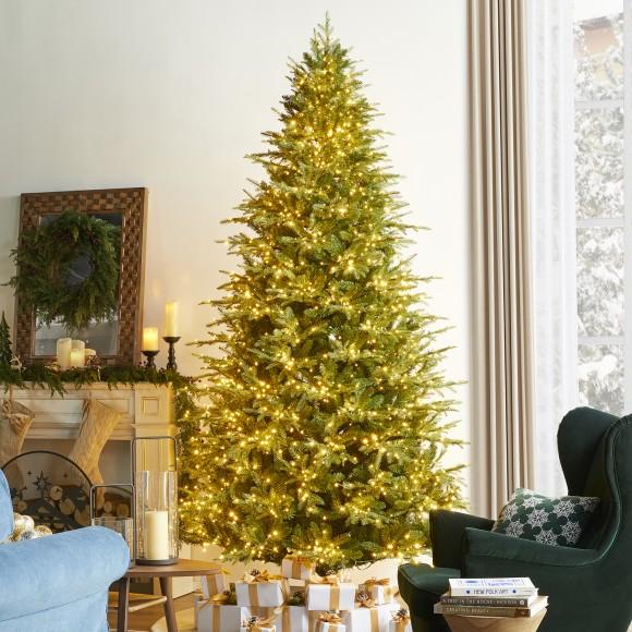 Glitzhome Glitzhome 9ft Pre-Lit Green Full Fir Artificial Christmas Tree With 2450 Warm White/Multi-color Horse Race LED Lights 9 Function W/Foot Pedal And Remote Control Simple Setup