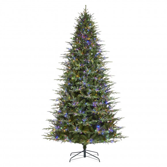 glitzhome Glitzhome 9ft Pre-Lit Green Full Fir Artificial Christmas Tree with 2450 Warm White/Multi-color Horse Race LED Lights 9 Function w/Foot Pedal and Remote Control Simple Setup