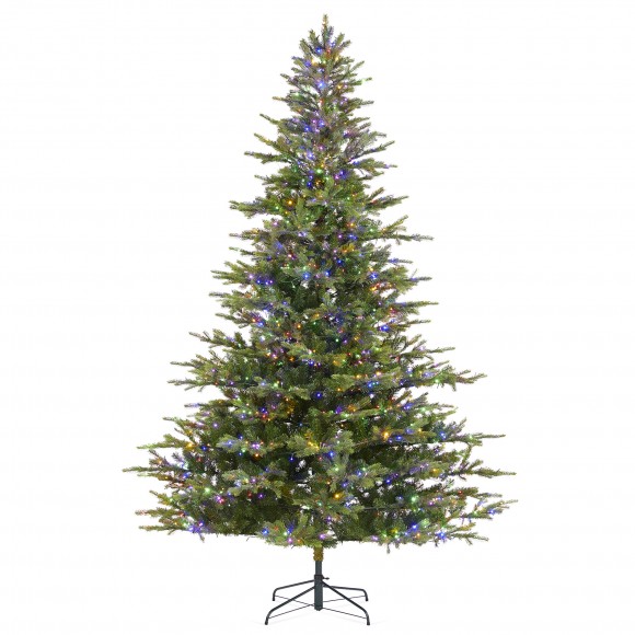 glitzhome Glitzhome 9ft Pre-Lit Green Full Fir Artificial Christmas Tree with 2000 Warm White/Multi-color Horse Race LED Lights 9 Function w/Foot Pedal and Remote Control Simple Setup