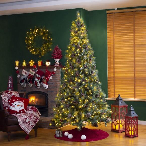 Glitzhome Glitzhome 9ft Pre-Lit Green Pine Artificial Christmas Tree With 1000 Warm White Lights