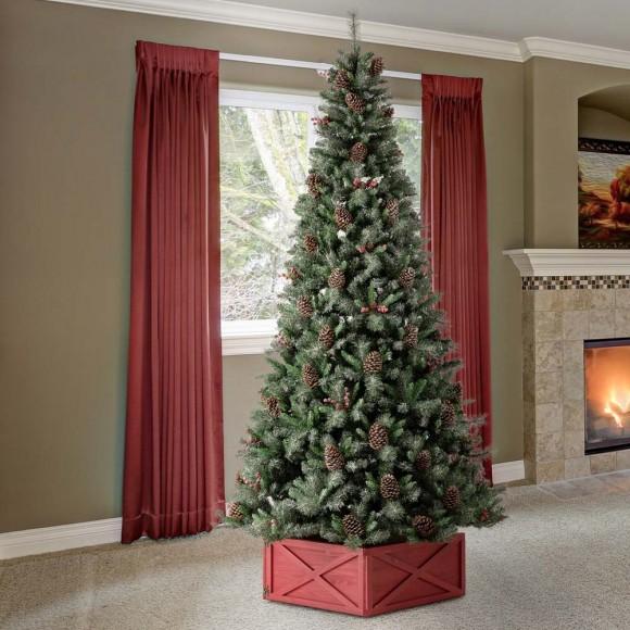 Glitzhome Glitzhome 9ft Pre-Lit Green Pine Artificial Christmas Tree With 1000 Warm White Lights