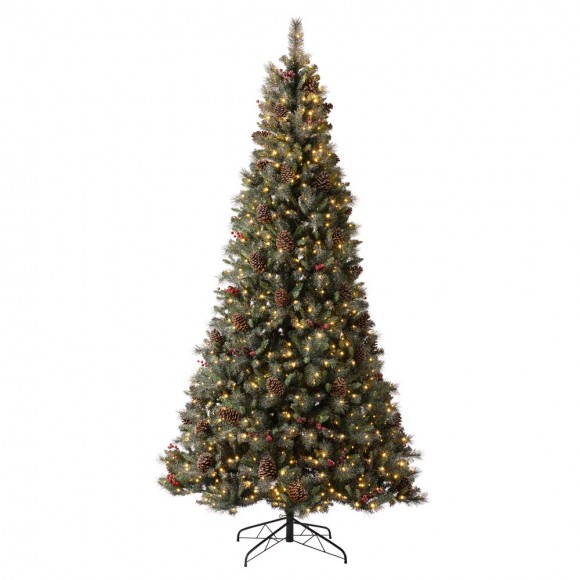 glitzhome Glitzhome 9ft Pre-Lit Green Pine Artificial Christmas Tree with 1000 Warm White Lights