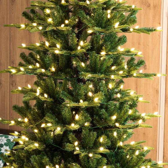 Glitzhome Glitzhome 9ft Pre-Lit Green Slim Fir Artificial Christmas Tree With 500 Strawberry Lights 9 Functional Warm White/Multi-color Remote Controller