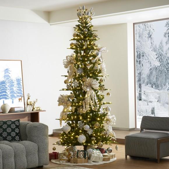 Glitzhome Glitzhome 9ft Pre-Lit Green Slim Fir Artificial Christmas Tree With 500 Strawberry Lights 9 Functional Warm White/Multi-color Remote Controller