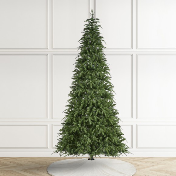 Glitzhome Glitzhome 9ft Pre-Lit Green Slim Fir Artificial Christmas Tree With 650 Warm White/Multi-color LED Lights 9 Function W/Remote Control Simple Setup