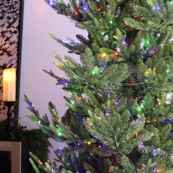 Glitzhome Glitzhome 9ft Pre-Lit Green Upward Slim Fir Artificial Christmas Tree With 700 Warm White And Multi-color LED Lights 9 Funciton W/ Foot Pedal And Remote Control Simple Setup