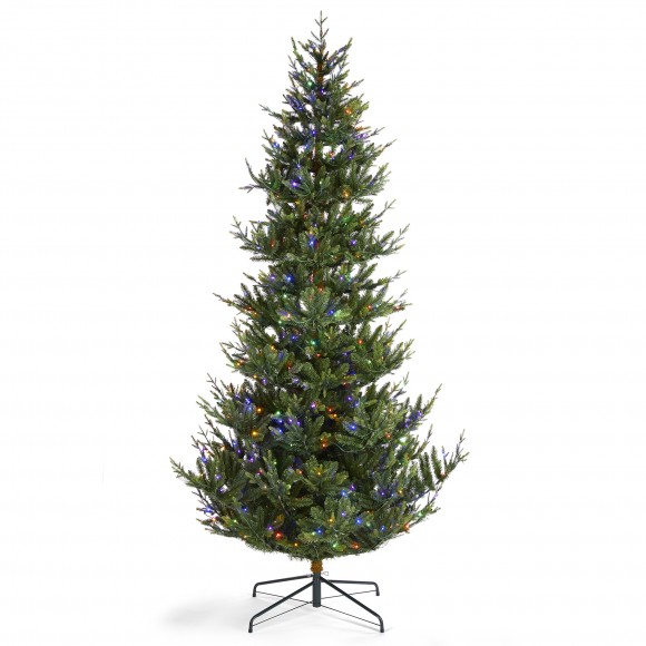 glitzhome Glitzhome 9ft Pre-Lit Green Upward Slim Fir Artificial Christmas Tree with 700 Warm White and Multi-color LED Lights 9 funciton w/ Foot Pedal and Remote Control Simple Setup