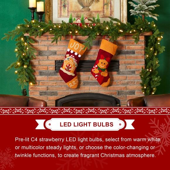 Glitzhome Glitzhome 9ft Pre-Lit Greenery Christmas Garland With 50 C4 Strawberry LED Lights And Timer 9 Functional Warm White/Multi-color Remote Controller