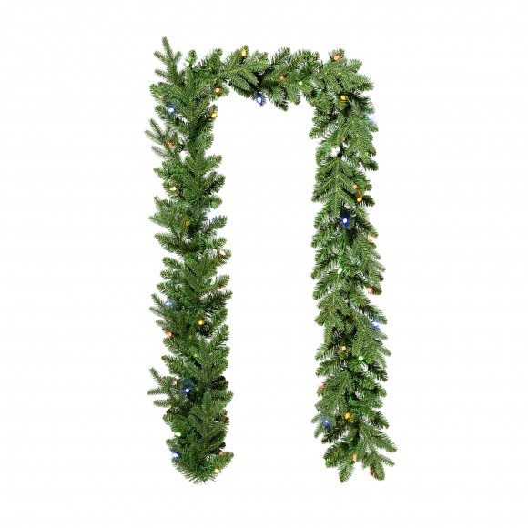 glitzhome Glitzhome 9ft Pre-Lit Greenery Christmas Garland with 50 C4 strawberry LED Lights and Timer 9 Functional Warm White/Multi-color remote controller