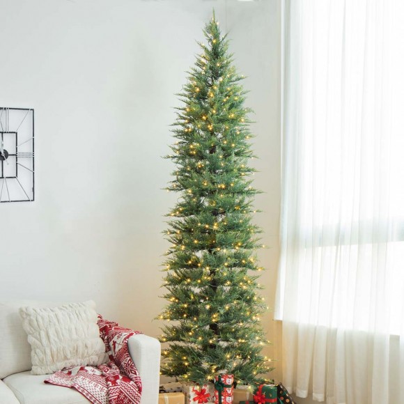 Glitzhome Glitzhome 9ft Pre-Lit Pencil Green Pine Artificial Christmas Tree With 480 Warm White Lights