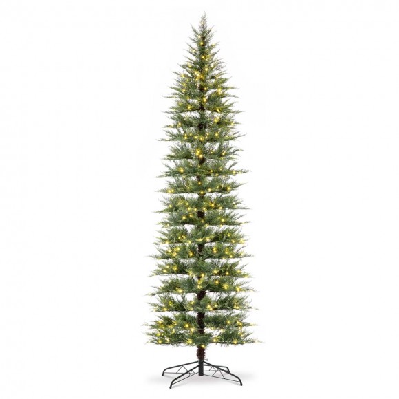 glitzhome Glitzhome 9ft Pre-Lit Pencil Green Pine Artificial Christmas Tree with 480 Warm White Lights