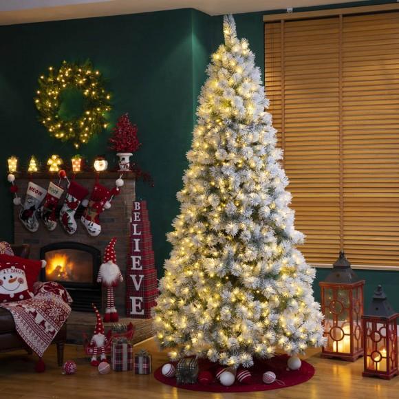 Glitzhome Glitzhome 9ft Pre-Lit Snow Flocked Artificial Spruce Christmas Tree With 900 Warm White Lights