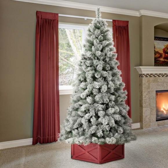 Glitzhome Glitzhome 9ft Pre-Lit Snow Flocked Artificial Spruce Christmas Tree With 900 Warm White Lights
