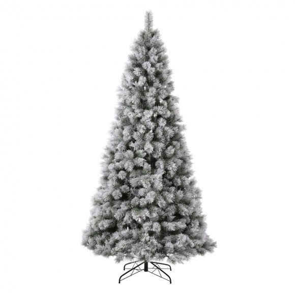 Glitzhome Glitzhome 9ft Pre-Lit Snow Flocked Artificial Spruce Christmas Tree With 900 Warm White Lights