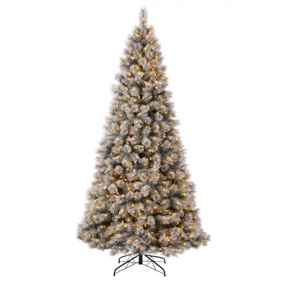 glitzhome Glitzhome 9ft Pre-Lit Snow Flocked Artificial Spruce Christmas Tree With 900 Warm White Lights