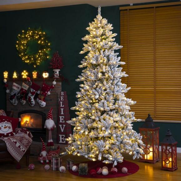 Glitzhome Glitzhome 9ft Pre-Lit Snow Flocked Fir Artificial Christmas Tree With 650 Warm White Lights