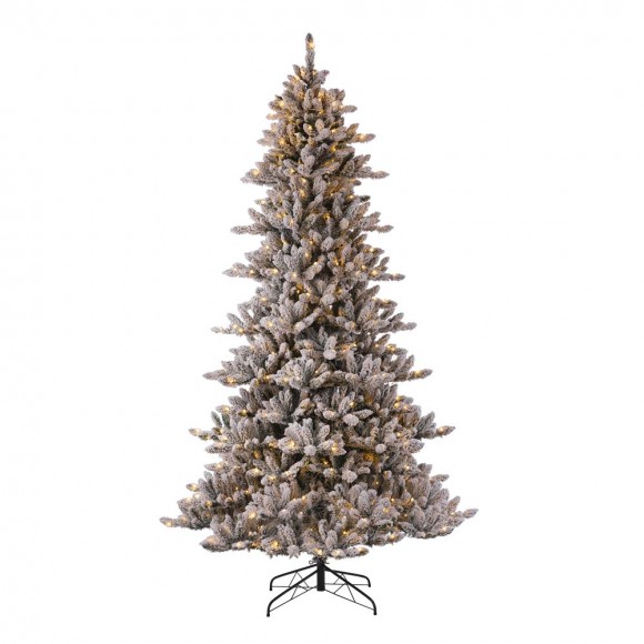 glitzhome Glitzhome 9ft Pre-Lit Snow Flocked Fir Artificial Christmas Tree with 650 Warm White Lights